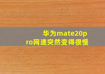 华为mate20pro网速突然变得很慢