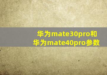 华为mate30pro和华为mate40pro参数