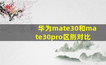 华为mate30和mate30pro区别对比