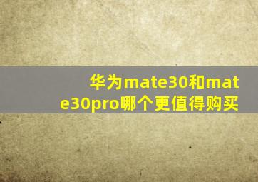 华为mate30和mate30pro哪个更值得购买