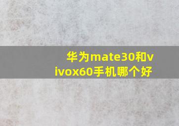 华为mate30和vivox60手机哪个好