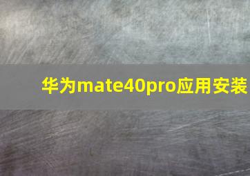 华为mate40pro应用安装