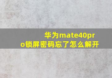 华为mate40pro锁屏密码忘了怎么解开