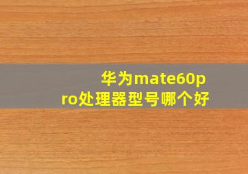 华为mate60pro处理器型号哪个好