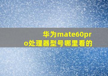 华为mate60pro处理器型号哪里看的