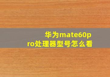 华为mate60pro处理器型号怎么看