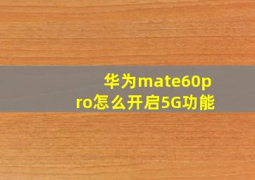 华为mate60pro怎么开启5G功能