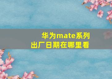 华为mate系列出厂日期在哪里看