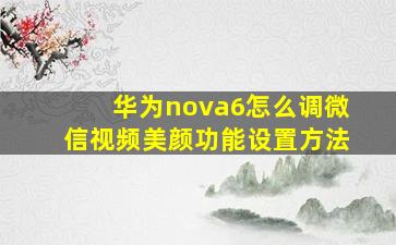 华为nova6怎么调微信视频美颜功能设置方法