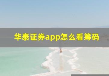 华泰证券app怎么看筹码