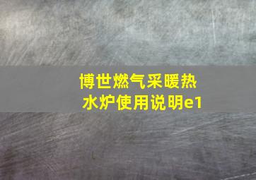 博世燃气采暖热水炉使用说明e1