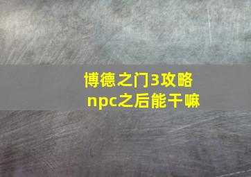 博德之门3攻略npc之后能干嘛