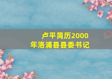 卢平简历2000年洛浦县县委书记