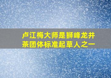 卢江梅大师是狮峰龙井茶团体标准起草人之一