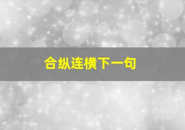 合纵连横下一句