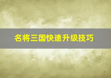 名将三国快速升级技巧