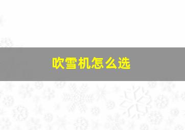 吹雪机怎么选