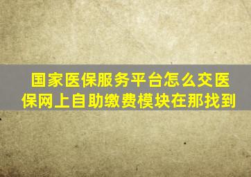 国家医保服务平台怎么交医保网上自助缴费模块在那找到