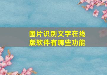 图片识别文字在线版软件有哪些功能