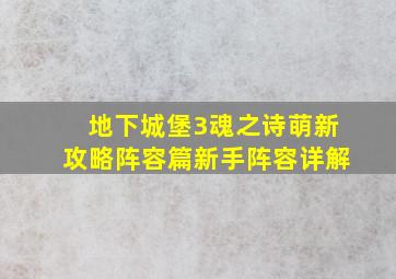 地下城堡3魂之诗萌新攻略阵容篇新手阵容详解