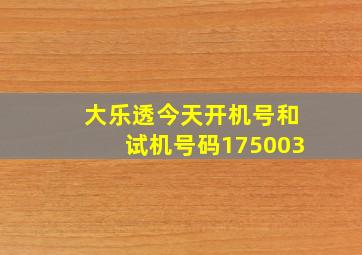 大乐透今天开机号和试机号码175003