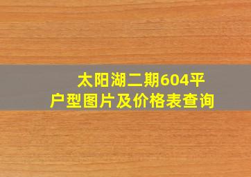 太阳湖二期604平户型图片及价格表查询