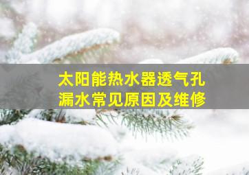 太阳能热水器透气孔漏水常见原因及维修