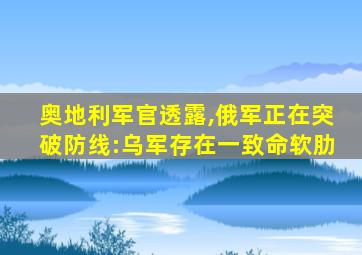 奥地利军官透露,俄军正在突破防线:乌军存在一致命软肋