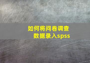 如何将问卷调查数据录入spss