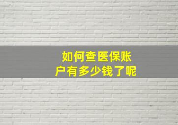 如何查医保账户有多少钱了呢