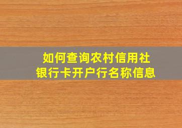 如何查询农村信用社银行卡开户行名称信息