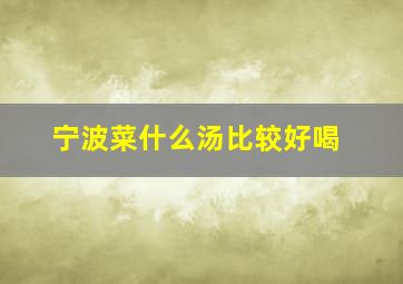 宁波菜什么汤比较好喝