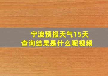 宁波预报天气15天查询结果是什么呢视频