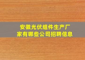 安徽光伏组件生产厂家有哪些公司招聘信息