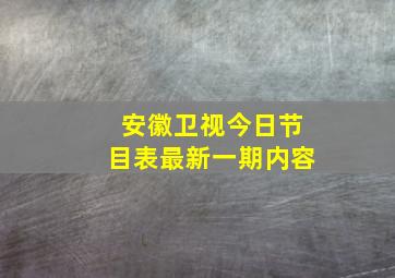 安徽卫视今日节目表最新一期内容