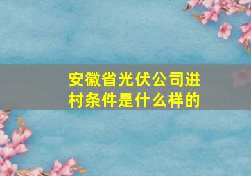 安徽省光伏公司进村条件是什么样的