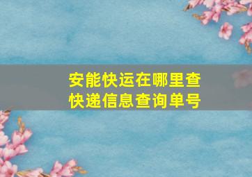 安能快运在哪里查快递信息查询单号