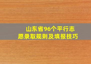 山东省96个平行志愿录取规则及填报技巧