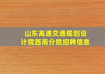 山东高速交通规划设计院西南分院招聘信息