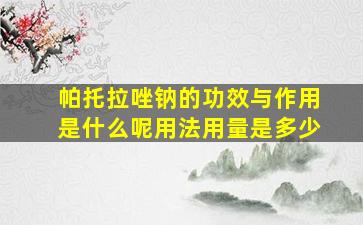 帕托拉唑钠的功效与作用是什么呢用法用量是多少