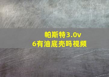 帕斯特3.0v6有油底壳吗视频