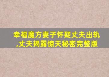 幸福魔方妻子怀疑丈夫出轨,丈夫揭露惊天秘密完整版