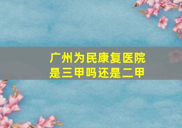 广州为民康复医院是三甲吗还是二甲