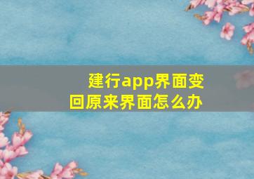 建行app界面变回原来界面怎么办