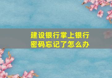 建设银行掌上银行密码忘记了怎么办