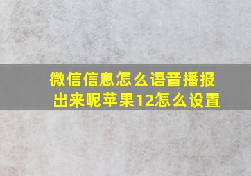 微信信息怎么语音播报出来呢苹果12怎么设置