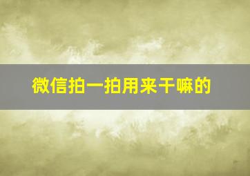 微信拍一拍用来干嘛的