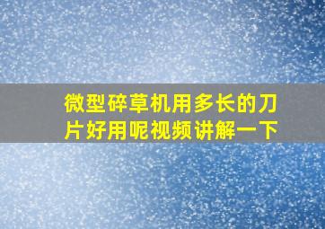 微型碎草机用多长的刀片好用呢视频讲解一下