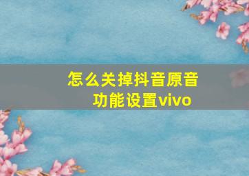 怎么关掉抖音原音功能设置vivo