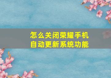 怎么关闭荣耀手机自动更新系统功能